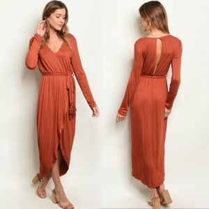 V neckline tulip style midi dress